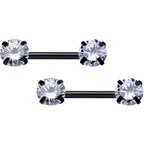 14G 1/2 Clear CZ Gem Black Threadless Barbell Nipple Ring Set