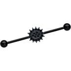 14G Black Gem Black Oval Gothic Sunburst Industrial Barbell 38mm