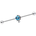 14G Blue Globe Planet Earth Industrial Barbell 38mm