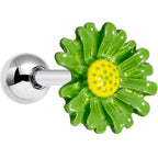 16G 1/4 Green Daisy Flower Cartilage Tragus Earring