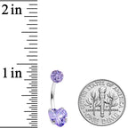 Purple CZ Gem Disco Ball Heart Belly Ring