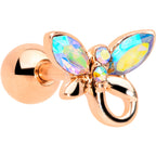 16G 1/4 Aurora Gem Rose Gold Tone Loop Butterfly Cartilage Tragus