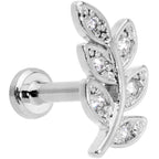 16G 1/4 Clear CZ Gem Leaf Internally Threaded Labret Tragus