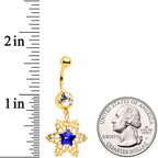 Clear Blue Gem Gold Tone Lacy Star Dangle Belly Ring
