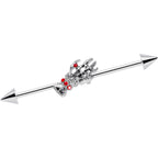 14G Red Gem Skeleton Hand Halloween Industrial Barbell 38mm
