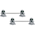 14G 5/8 Clear Black Gem Scary Ghost Barbell Nipple Ring Set