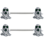 14G 5/8 Clear Black Gem Scary Ghost Barbell Nipple Ring Set