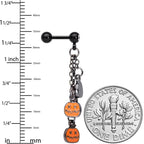 16G 1/4 Clear Gem Black Halloween Pumpkin Dangle Cartilage