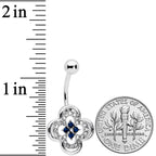 Clear Blue Gem Stylized Deco Cross Belly Ring