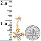 Clear Gem Gold Tone Stylish Splat Double Mount Belly Ring