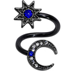 Clear Blue Gem Black Star Moon Twister Dangle Belly Ring Set of 3