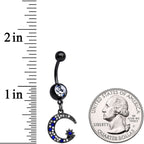 Clear Blue Gem Black Star Moon Twister Dangle Belly Ring Set of 3