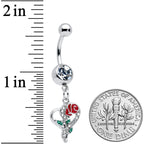 Clear Gem Open Heart Rose Valentines Day Dangle Belly Ring