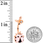 Clear Gem Rose Gold Tone Ladybug Tiny Flower Belly Ring