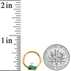 16G 3/8 Aqua Gem Gold Tone Water Whale Hinged Segment Ring