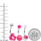 Pink Gem White Pink Flower Pearlescent Belly Ring Set of 3