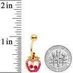 Pink Purple Gem Gold Tone Cherry Apple Fruit Belly Ring