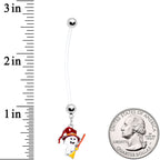 Clear Bioplast Ghost Witch on Broom Halloween Pregnancy Dangle Belly Ring