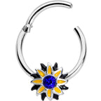 16G 3/8 Blue Faux Druzy Sunflower Hinged Segment Ring