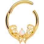 16G 3/8 White Synth Opal Gold Tone Lace Heart Hinged Segment Ring