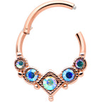 16G 3/8 Aurora Gem Rose Gold Tone Circles Hinged Segment Ring