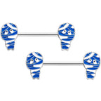 14G 9/16 Blue White Mummy Halloween Barbell Nipple Ring Set