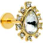 16G 5/16 Clear Gem Gold Tone Drop Labret Monroe Tragus