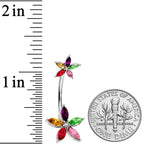 Rainbow Gem Starry Flower Double Mount Belly Ring