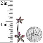 Dark Aurora Clear Gem Starry Flower Double Mount Belly Ring