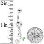 Clear Gem Daisy Curl Flower Dangle Belly Ring