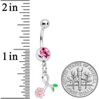 Pink Gem Daisy Curl Flower Dangle Belly Ring