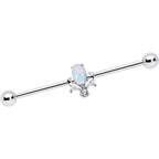 14G White Synthetic Opal Tulip Flower Industrial Barbell 38mm