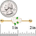 14G Gold Tone White Gardenia Flower Industrial Barbell 38mm
