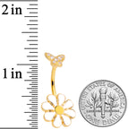 Clear Gem Gold Tone Butterfly Daisy Flower Belly Ring