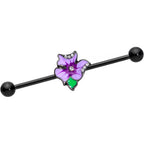 14G Clear Gem Black Iris Flower Industrial Barbell 38mm