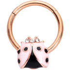 16G 3/8 Clear Gem Rose Gold Tone Lil Ladybug Hinged Segment Ring
