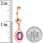 Purple Gem Rose Gold Tone Dangle Belly Ring