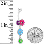 Clear Gem Floral Garland Pink Purple Flower Dangle Belly Ring