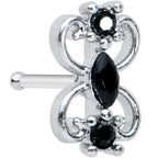 20G 1/4 Black Gem Art Deco Swirls Nose Bone