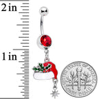 Clear Red Gem Jolly Santa Hat Christmas Dangle Belly Ring