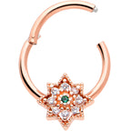 16G 3/8 Green Gem Rose Gold Tone Evening Star Hinged Segment Ring