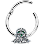 16G 3/8 Clear Gem Green Eye Halloween Ghost Hinged Segment Ring