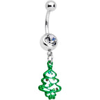 Clear Gem Gold Tone Tree Stocking Christmas Dangle Belly Ring Set of 3