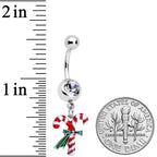 Clear Gem Wreath Stocking Candy Cane Christmas Belly Ring Set of 3