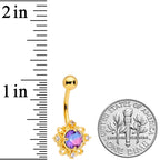 Purple Tourmaline Gold Tone Filigree Frame Belly Ring