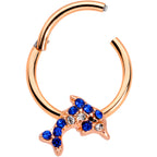 16G 3/8 Blue Gem Rose Gold Tone Dolphin Hinged Segment Ring