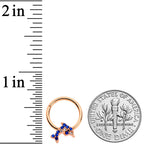 16G 3/8 Blue Gem Rose Gold Tone Dolphin Hinged Segment Ring
