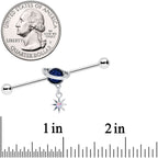 14G Aurora Blue Gem Saturn Star Dangle Industrial Barbell 38mm