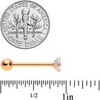 Clear CZ Gem Rose Gold Tone Circle Top Barbell Tongue Ring