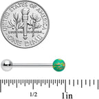 Green Synthetic Opal Ball End Barbell Tongue Ring